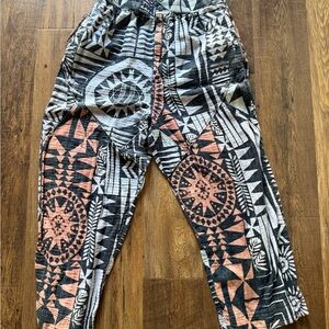 We The Free Ankle Crop Pants in Black, White & Coral Geometric Print